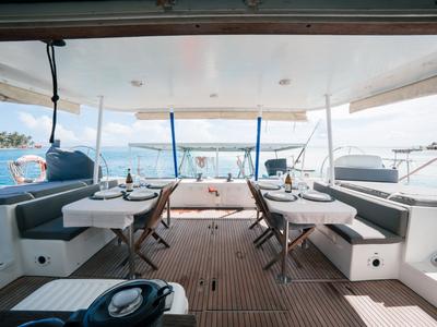 Deck of Charcot, a Lagoon 570 catamaran at San Blas, Panama