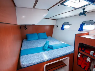 Cabin on Charcot, a Lagoon 570 catamaran at San Blas, Panama