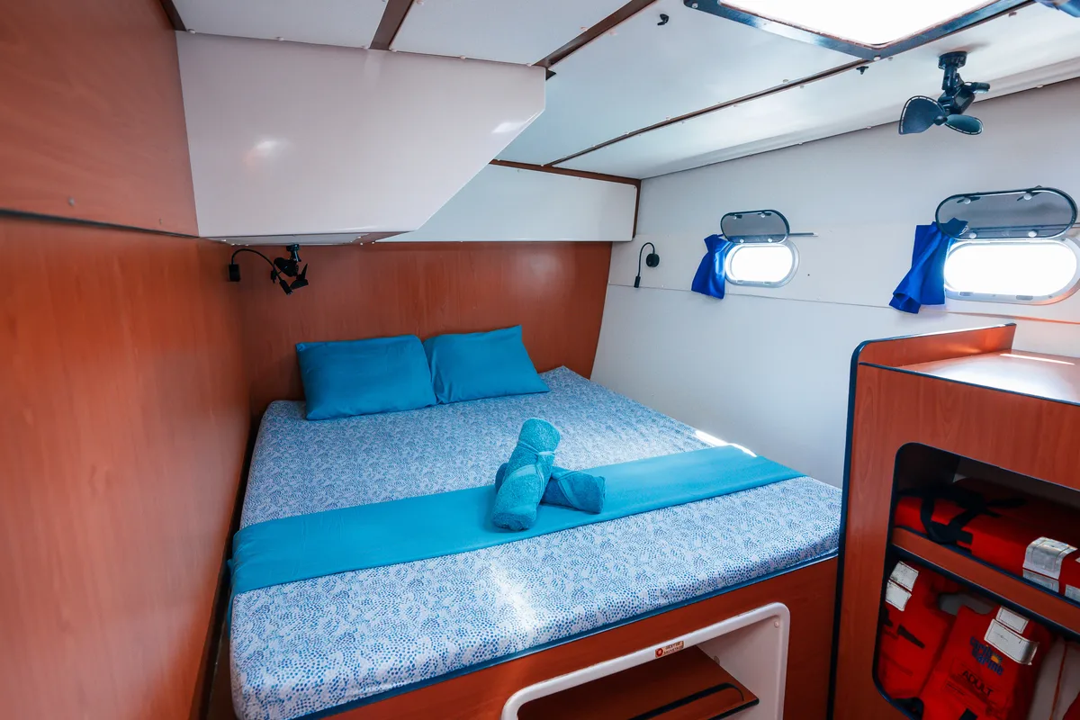Cabin on Charcot, a Lagoon 570 catamaran at San Blas, Panama
