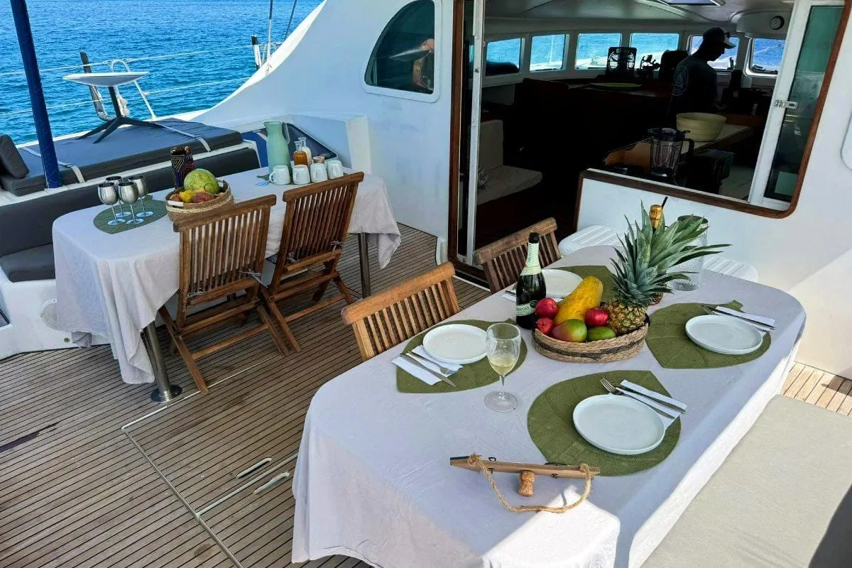Deck of Charcot, a Lagoon 570 catamaran at San Blas, Panama