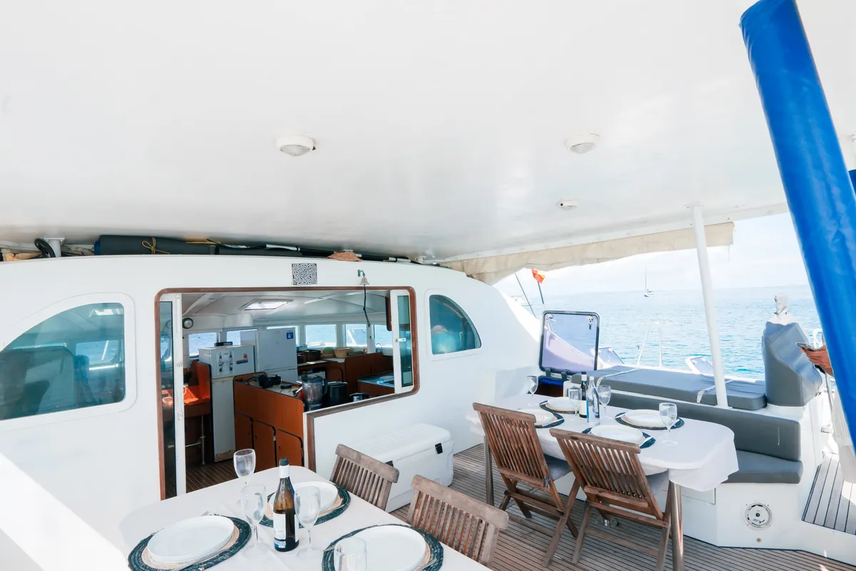 Deck of Charcot, a Lagoon 570 catamaran at San Blas, Panama