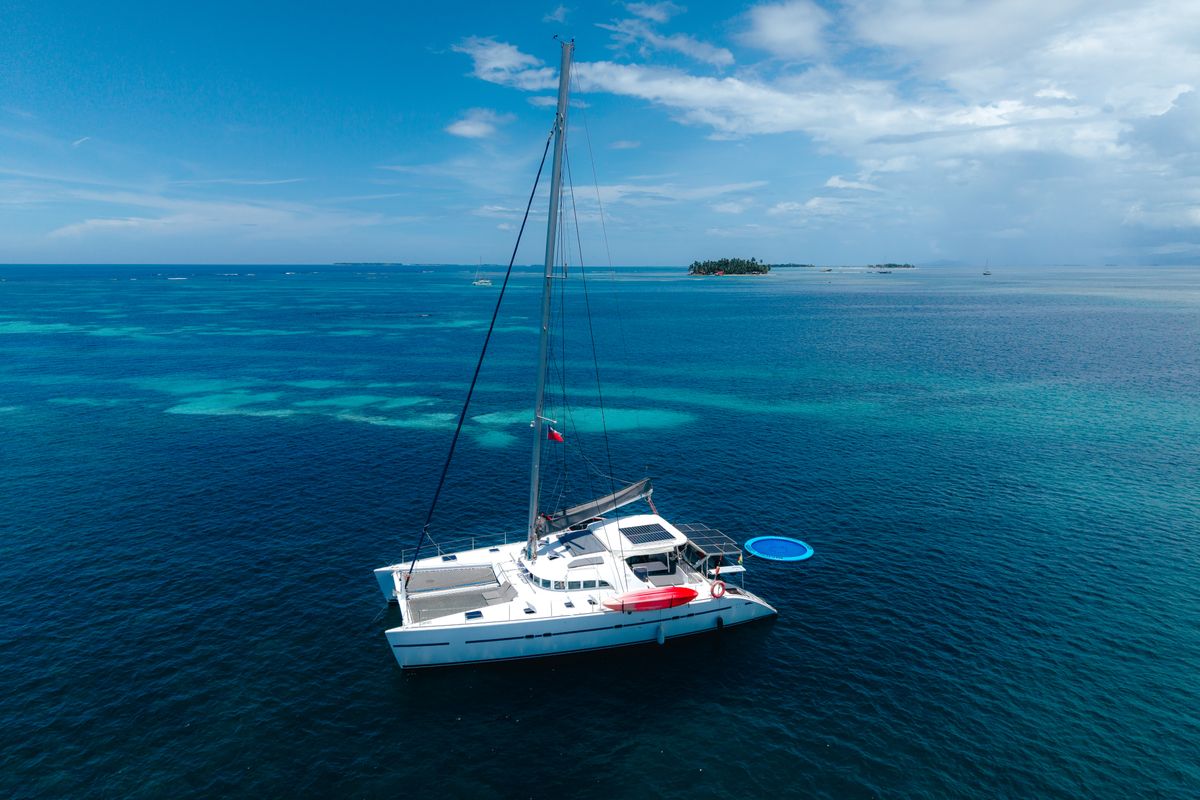 Exterior view of Charcot, a Lagoon 570 catamaran at San Blas, Panama