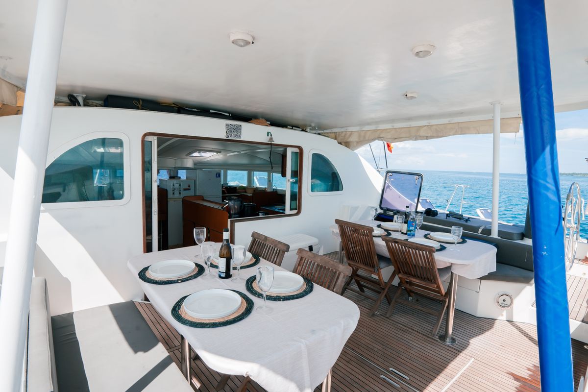 Deck of Charcot, a Lagoon 570 catamaran at San Blas, Panama