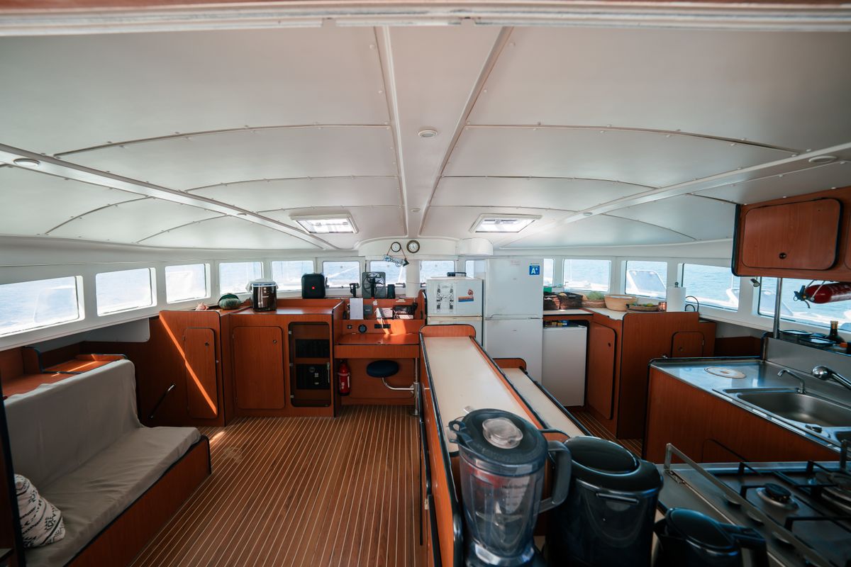 Salon of Charcot, a Lagoon 570 catamaran at San Blas, Panama