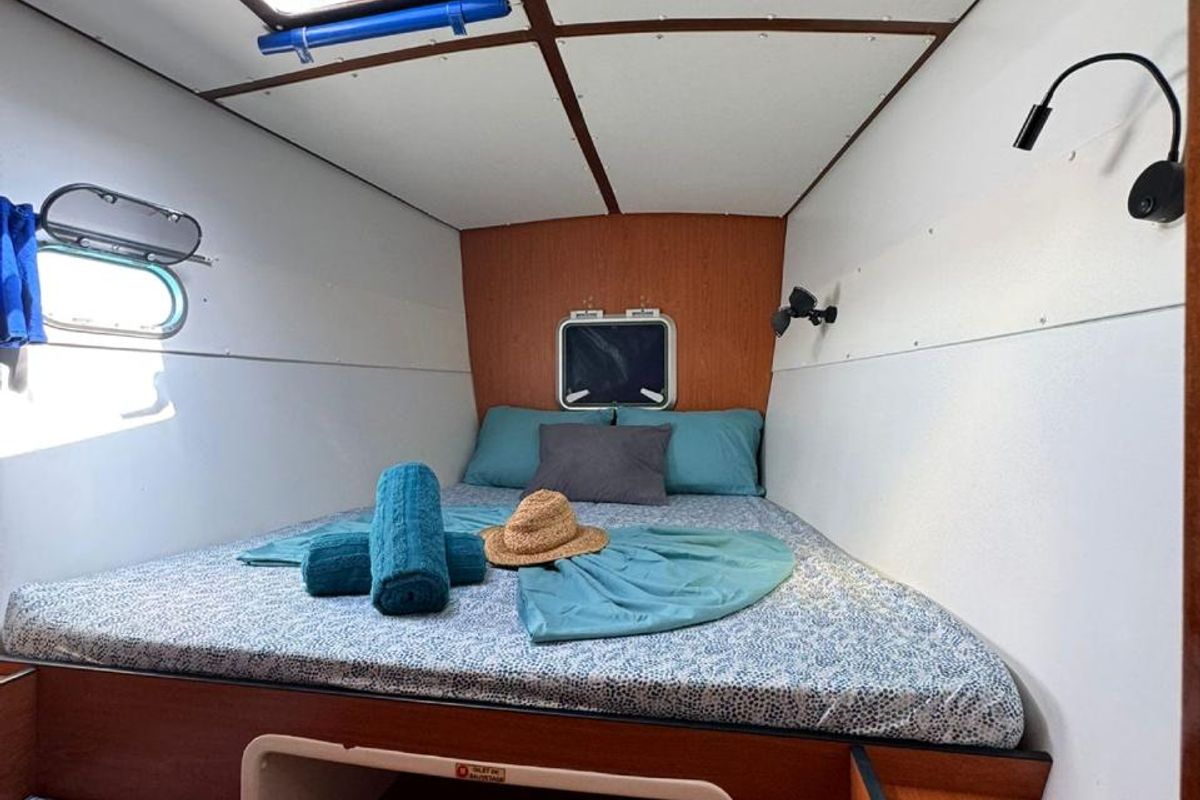 Cabin on Charcot, a Lagoon 570 catamaran at San Blas, Panama