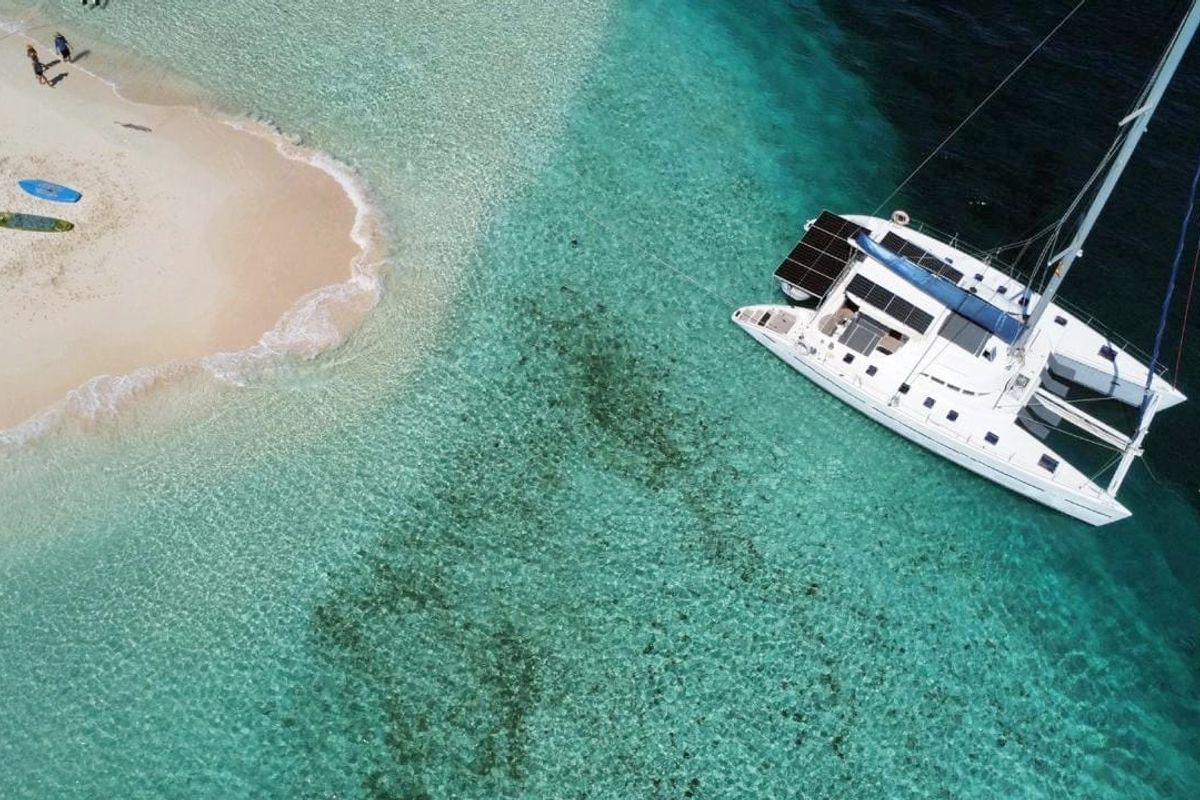 Deck of Charcot, a Lagoon 570 catamaran at San Blas, Panama
