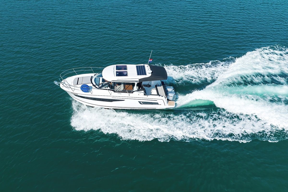 Exterior view of Permer, a Jeanneau Merry Fisher 895 motorboat at Pirovac, Croatia