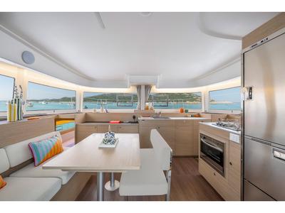 Salon of new Lag 38, a Lagoon 38 catamaran at Olbia, Italy
