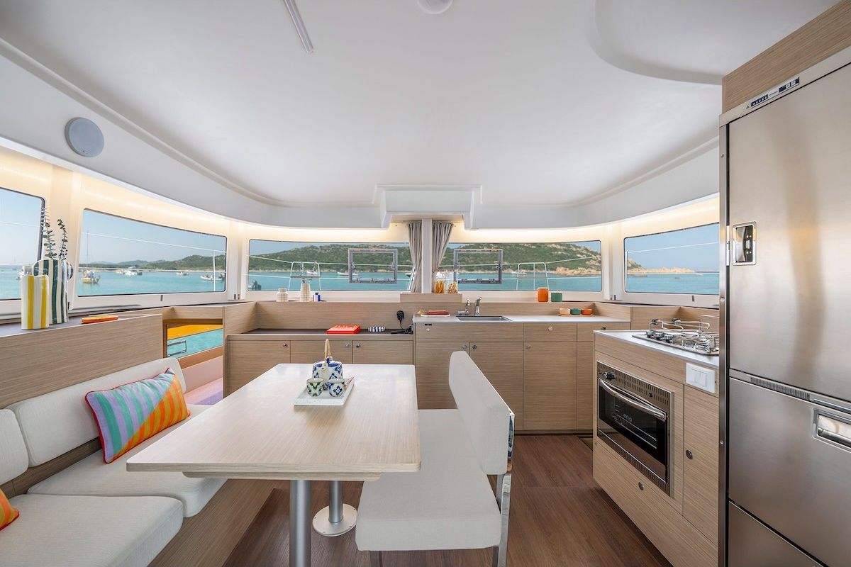 Salon of new Lag 38, a Lagoon 38 catamaran at Olbia, Italy