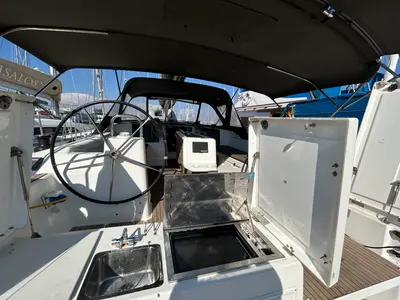 Deck of Tango II, a Dufour 460 GL sailboat at Kontokali, Greece