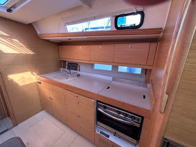 Galley of Tango II, a Dufour 460 GL sailboat at Kontokali, Greece
