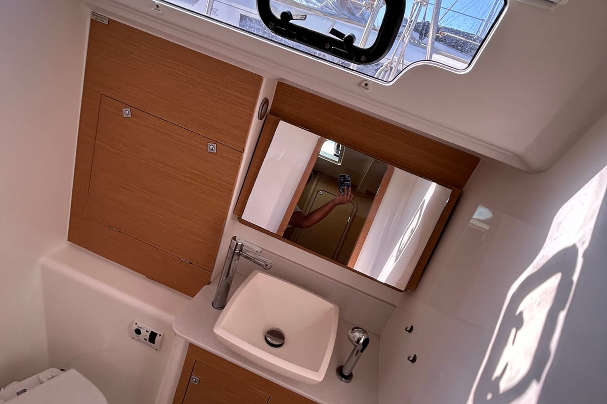 Head on Tango II, a Dufour 460 GL sailboat at Kontokali, Greece