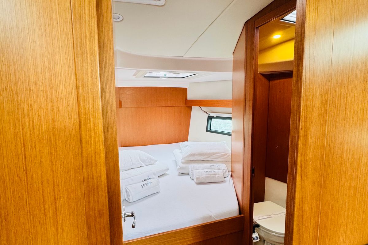 Deck of Valhalla, a Bavaria C38 sailboat at Novi Vinodolski, Croatia