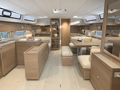 Salon of Kos 52.1, a Beneteau Oceanis 52 sailboat at Athens, Greece