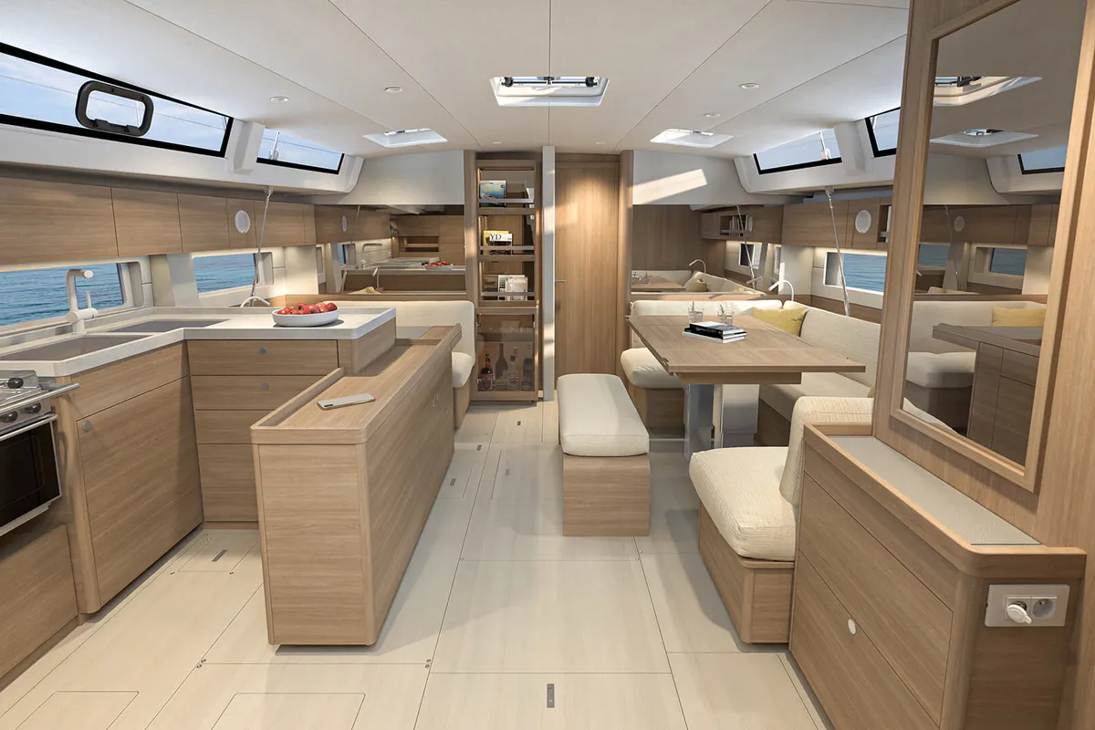 Salon of Kos 52.1, a Beneteau Oceanis 52 sailboat at Athens, Greece
