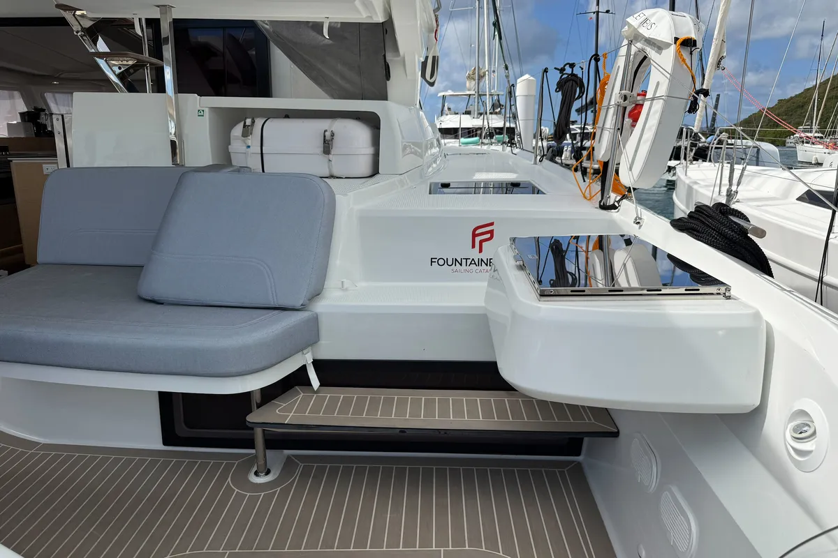 Scarlet Ibis II, a Fountaine Pajot FP 44 Maestro catamaran at Road Town, British Virgin Islands