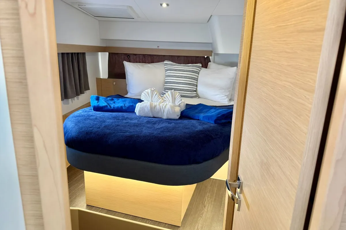 Scarlet Ibis II, a Fountaine Pajot FP 44 Maestro catamaran at Road Town, British Virgin Islands