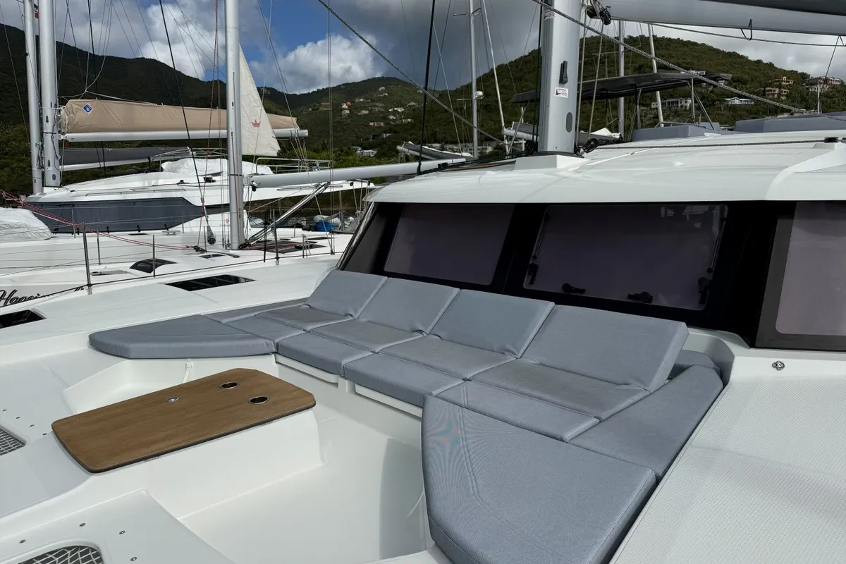 Scarlet Ibis II, a Fountaine Pajot FP 44 Maestro catamaran at Road Town, British Virgin Islands