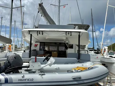 Scarlet Ibis II, a Fountaine Pajot FP 44 Maestro catamaran at Road Town, British Virgin Islands