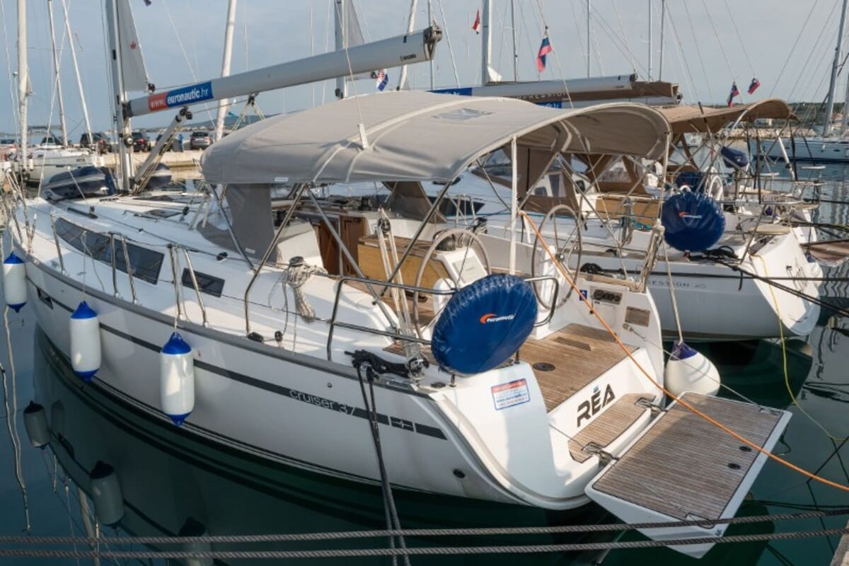 Exterior view of Rea, a Bavaria Cruiser 37 sailboat at Grad Biograd na Moru, Croatia