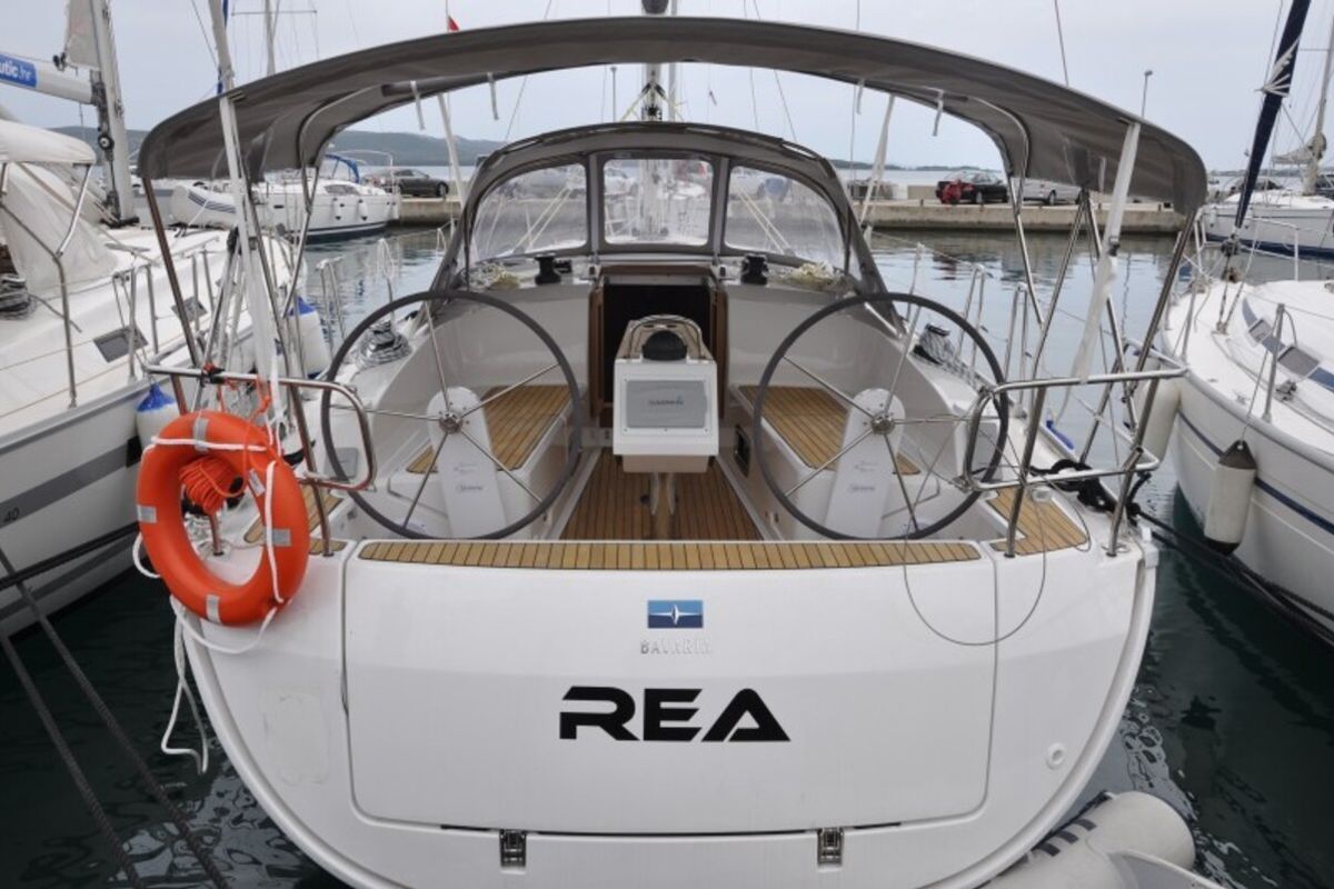 Exterior view of Rea, a Bavaria Cruiser 37 sailboat at Grad Biograd na Moru, Croatia