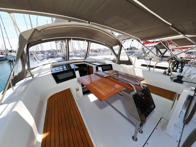 Deck of Whisper, a Hanse Yachts Hanse 388 sailboat at Grad Biograd na Moru, Croatia