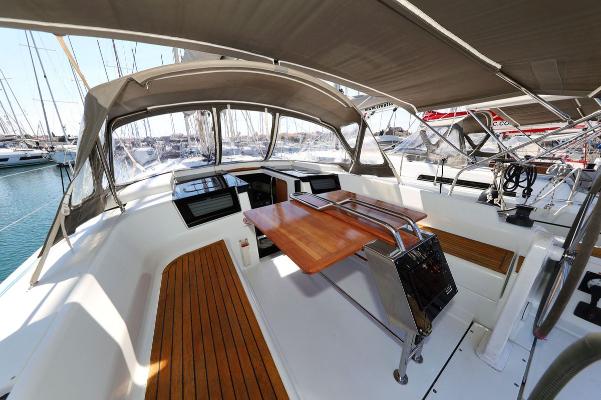 Deck of Whisper, a Hanse Yachts Hanse 388 sailboat at Grad Biograd na Moru, Croatia