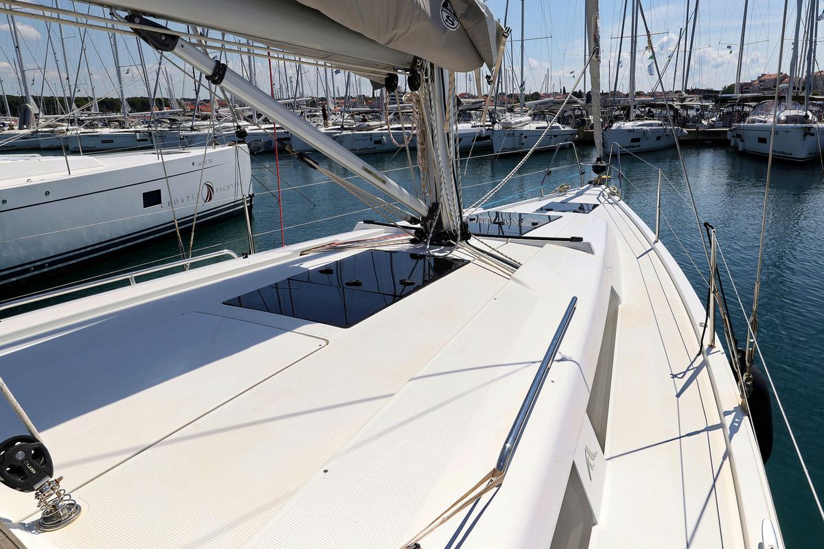 Deck of Whisper, a Hanse Yachts Hanse 388 sailboat at Grad Biograd na Moru, Croatia