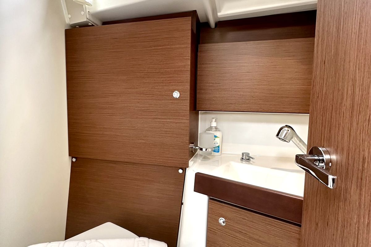 Head on Sail Lyra, a Beneteau Oceanis 38.1 sailboat at Marmaris, Turkey