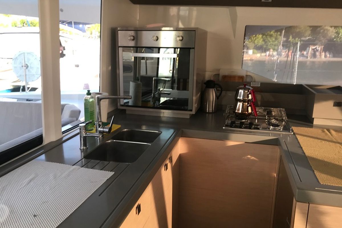 Galley of Bonita, a Fountaine Pajot Astrea 42 catamaran at Fethiye, Turkey