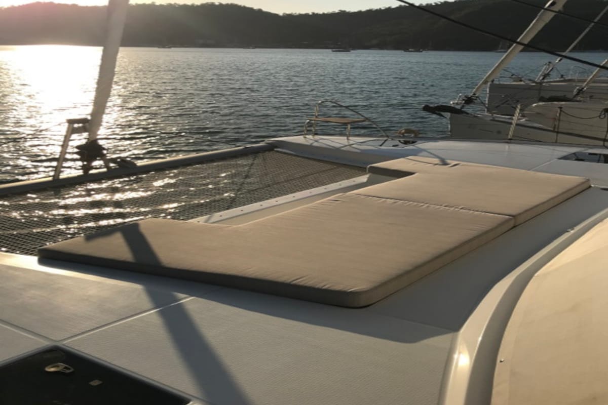 Deck of Bonita, a Fountaine Pajot Astrea 42 catamaran at Fethiye, Turkey