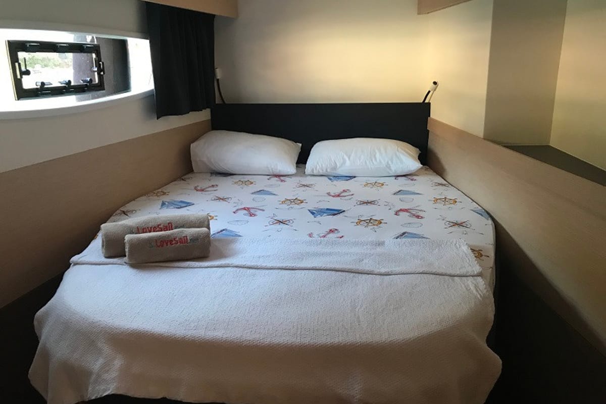 Cabin on Bonita, a Fountaine Pajot Astrea 42 catamaran at Fethiye, Turkey