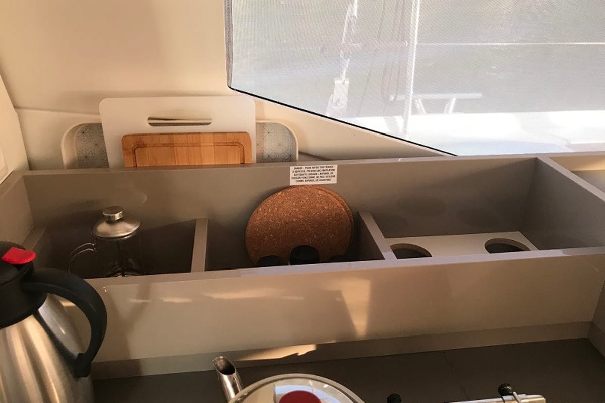 Galley of Bonita, a Fountaine Pajot Astrea 42 catamaran at Fethiye, Turkey