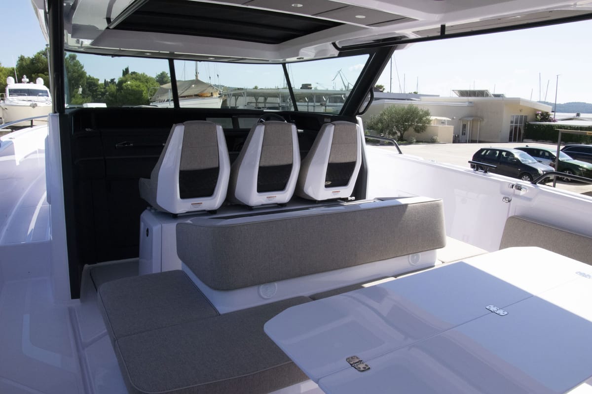 Deck of Niko, a Axopar 45 Cross Top yacht at Seget Donji, Croatia