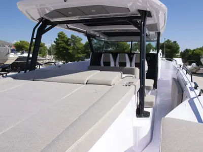 Deck of Niko, a Axopar 45 Cross Top yacht at Seget Donji, Croatia