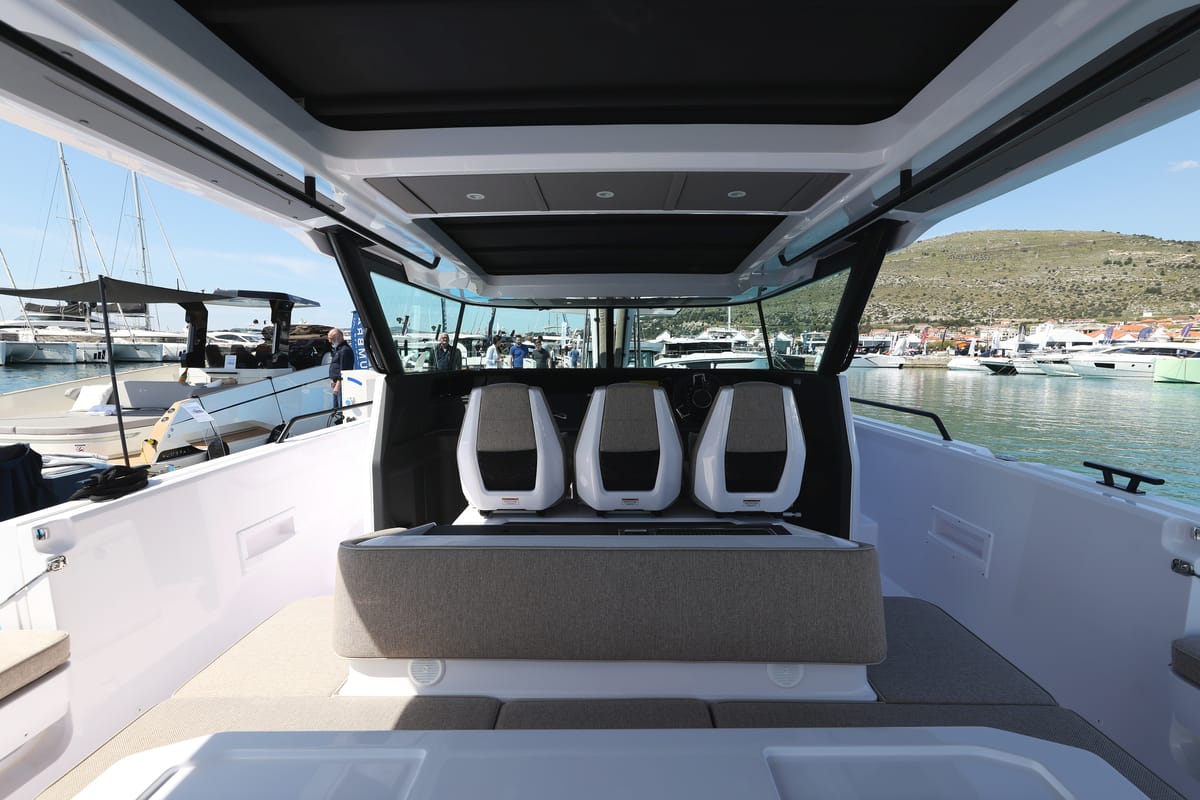 Cockpit of Niko, a Axopar 45 Cross Top yacht at Seget Donji, Croatia