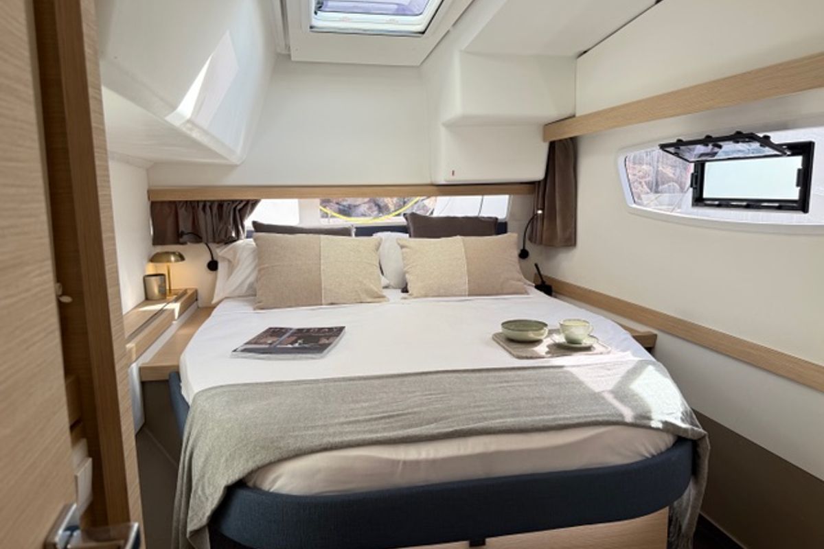 Cabin on ATLANT, a Fountaine Pajot Isla 40 catamaran at Sant Antoni de Portmany, Spain