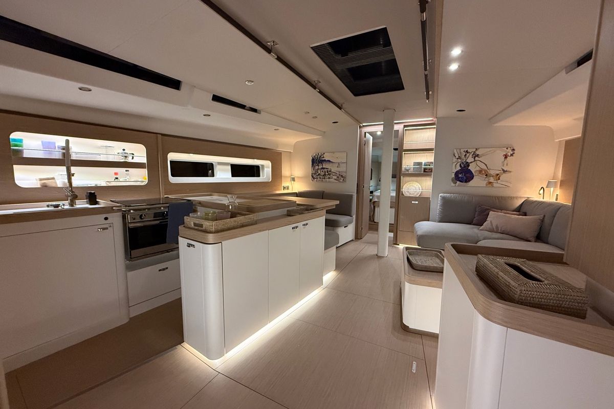 Galley of Miss Marie, a Beneteau First 53 sailboat at Olbia, Italy