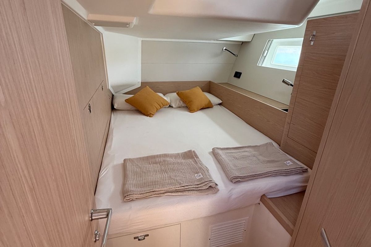 Cabin on Miss Marie, a Beneteau First 53 sailboat at Olbia, Italy