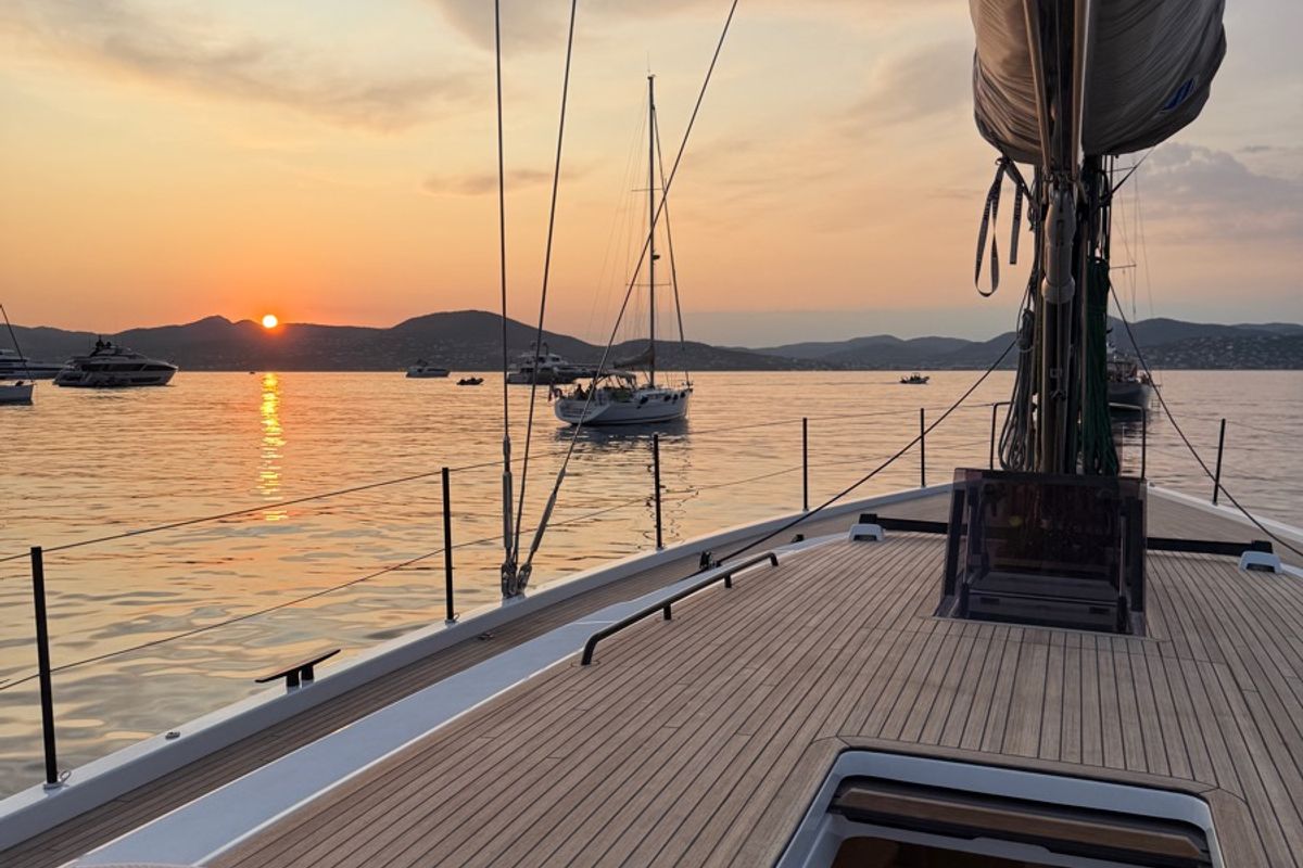 Deck of Miss Marie, a Beneteau First 53 sailboat at Olbia, Italy