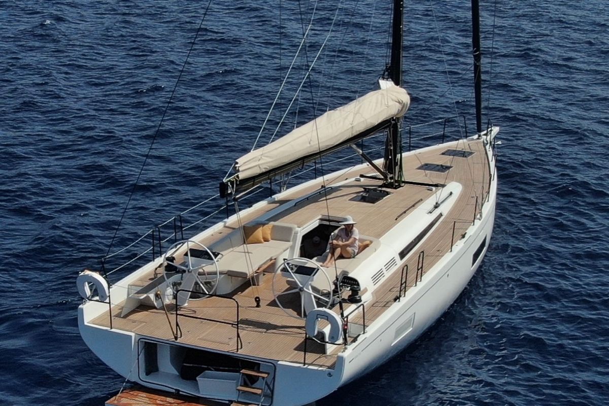 Exterior view of Miss Marie, a Beneteau First 53 sailboat at Olbia, Italy