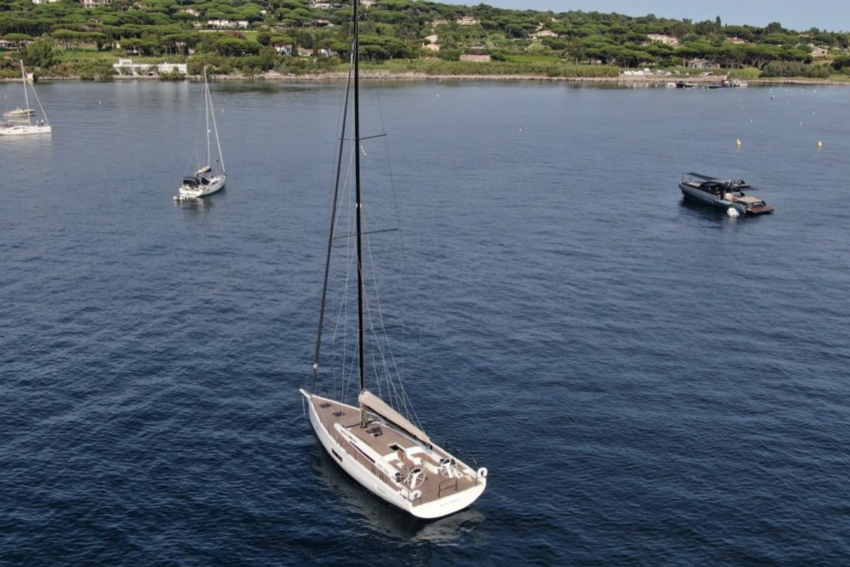 Exterior view of Miss Marie, a Beneteau First 53 sailboat at Olbia, Italy