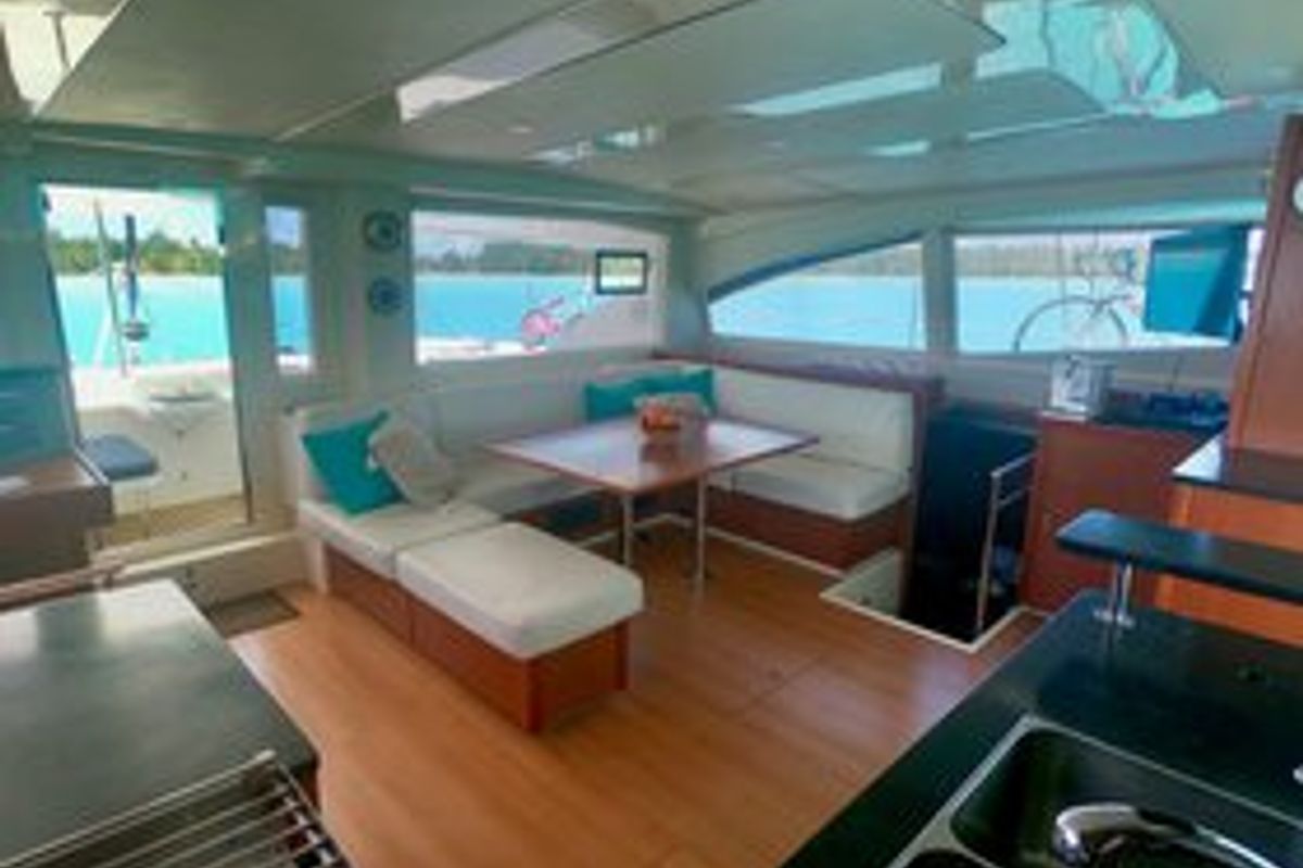 Salon of Southern Cross, a Leopard 48 catamaran at Stock Island, United States