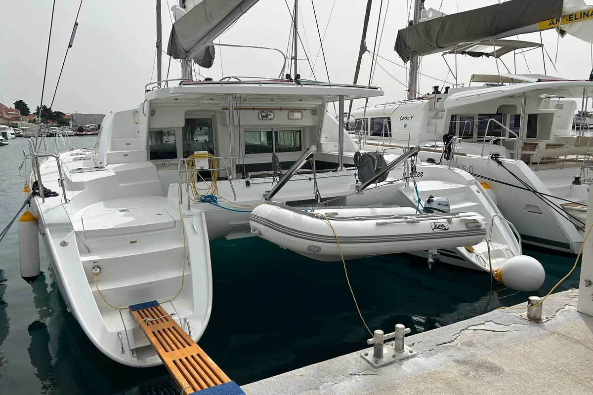 Exterior view of Manatee, a Lagoon 440 catamaran at Grad Vodice, Croatia