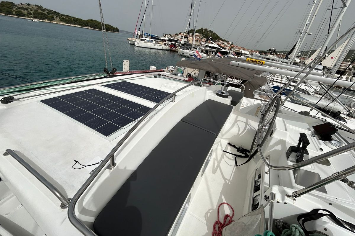 Deck of Manatee, a Lagoon 440 catamaran at Grad Vodice, Croatia