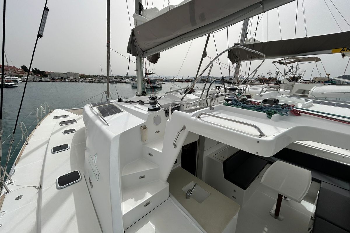 Deck of Manatee, a Lagoon 440 catamaran at Grad Vodice, Croatia