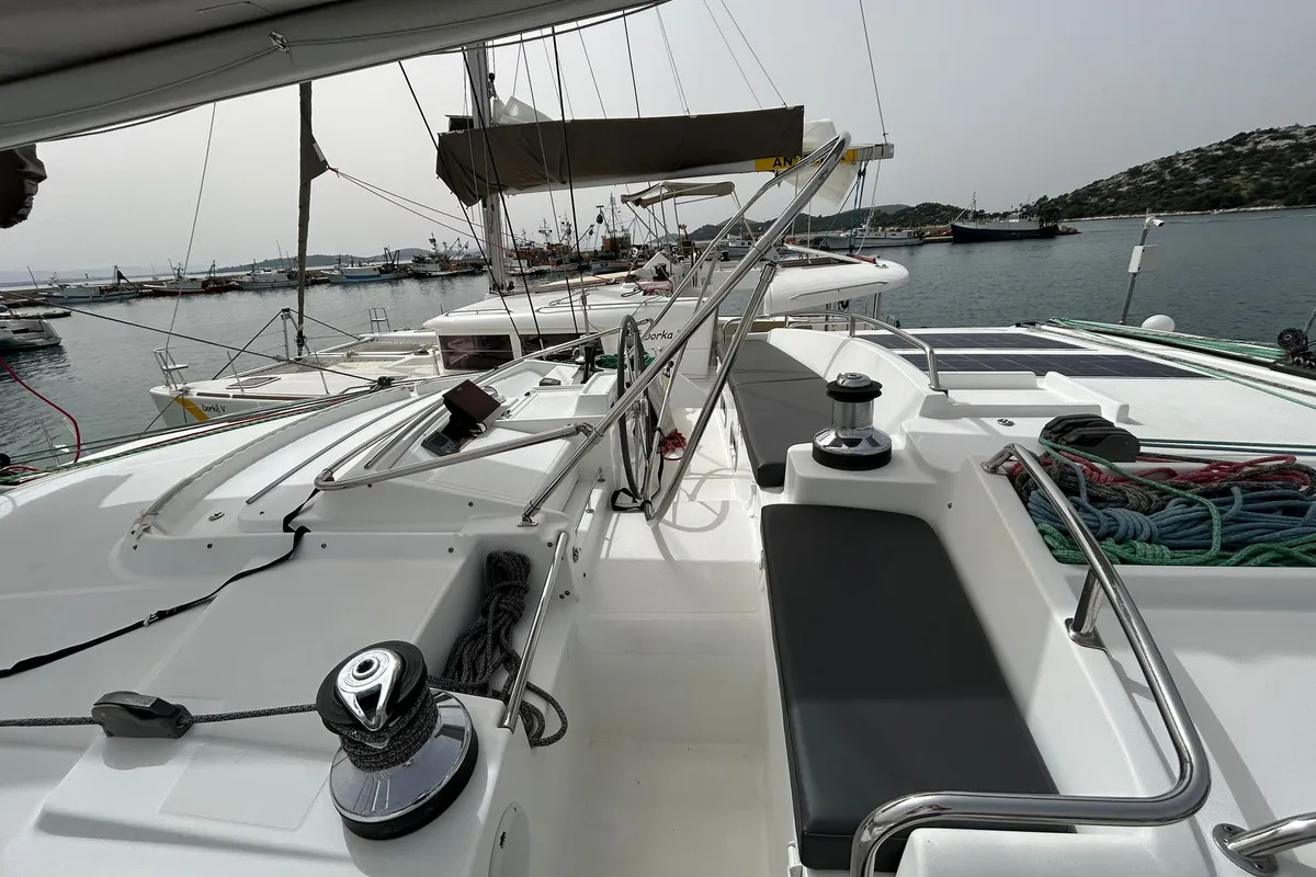 Cockpit of Manatee, a Lagoon 440 catamaran at Grad Vodice, Croatia