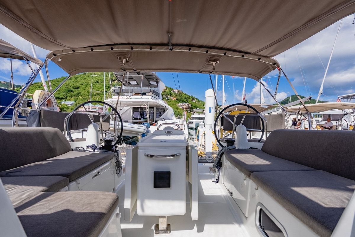 Cockpit of Air Guitar, a Jeanneau Sun Odyssey 440 sailboat at Road Town, British Virgin Islands