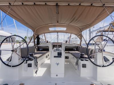 Cockpit of Air Guitar, a Jeanneau Sun Odyssey 440 sailboat at Road Town, British Virgin Islands
