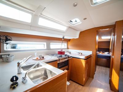 Galley of Porto Fino, a Jeanneau Sun Odyssey 490 sailboat at Andros, Greece